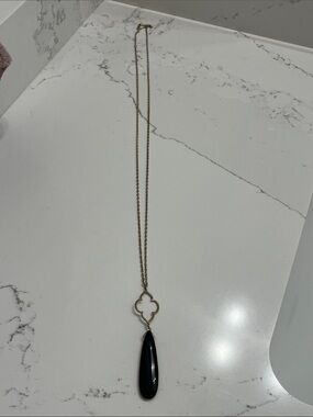 Gold Pendant Necklace with Black Teardrop Stone
